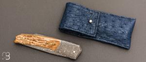    Couteau " Lock-back custom " de Alain & Joris Chomilier - Mammouth et damas "spirographe" de Vegas Forge