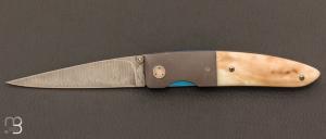  Couteau pliant custom par Owen Wood -  Mammouth et lame en damas