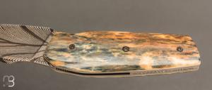    Couteau  "  custom " par Christophe Arbogast - Ivoire de mammouth et lame damas plume