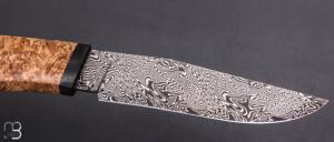     Couteau droit par Nicolas Mestrallet - Atelier du couteau de Vaunaveys - Lame forgée acier damas mosaïque et loupe d'amboine