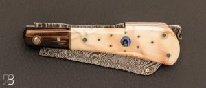 Couteau " gentleman rasoir " ivoire de phacochère et damas par Tony Ruot
