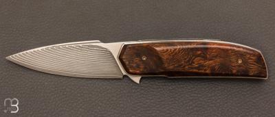 Couteau " custom " loupe de bois de fer d'Arizona et damas suminagashi SGPS par Vincent Saja