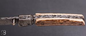    Couteau " pièce unique " liner-lock par Alexandre Musso - Mammouth et damas