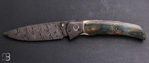    Couteau " pièce unique " liner-lock par Alexandre Musso - Mammouth et damas