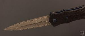    Dague pliante  "  Le Milan  " par Nicolas Kowal - Fibre de carbone sidecut et Damasteel