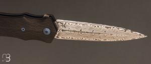    Dague pliante  "  Le Milan  " par Nicolas Kowal - Fibre de carbone sidecut et Damasteel