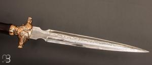 Dague d'exception faite main par Thierry Locicero - Bois de fer et damas - Garde en bronze