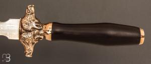 Dague d'exception faite main par Thierry Locicero - Bois de fer et damas - Garde en bronze