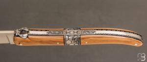    Couteau " Laguiole 12 CM " de Jérôme Lamic - Ivoire de mammouth et fleurs dorées