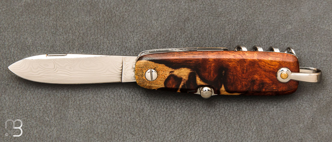 Couteau de poche Canif 3 pièces Damas et Bois de fer par J. Mongin