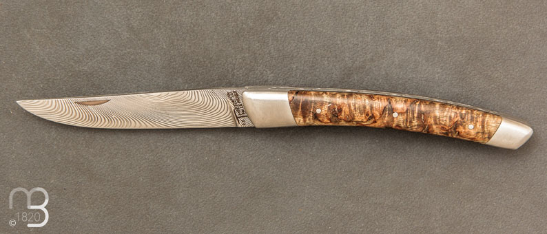 Couteau de poche Le Thiers 12cm Bouleau stabilisé et lame damas par Le Fidèle