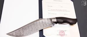 " Integral Chopper " custom knife par Oliver Goldschmidt - African blackwood et damas