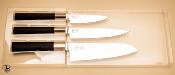 Coffret de 3 couteau Japonais KAI Wasabi Black - Office 10 cm - Utilitaire 15 cm - Santoku 16 cm