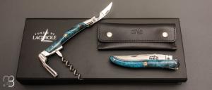  Coffret duo d'exception couteau & sommelier par la Forge de Laguiole - Érable échauffe bleu