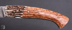  Couteau " 1515 collection Globetrotter " par Manu Laplace - Cerf/Bouleau et lame damas