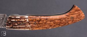  Couteau " 1515 collection Globetrotter " par Manu Laplace - Cerf/Bouleau et lame damas