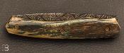 Couteau " 1820 Berthier Front-flipper " par Tim Bernard -Ivoire de mammouth et lame damas mosaïque
