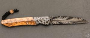    Couteau  "  Balrog L Slim " par Florian Keller - Mammouth et damas plume