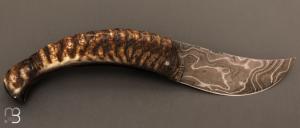 Couteau " Berger XL " pliant par José Viale - Lame Damas et corne de mouflon
