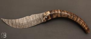  Couteau "Berger XXL" pliant par José Viale - Lame Damas et corne de mouflon
