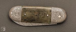  Couteau " Bouledogue " de Philippe Ricard - Ivoire de mammouth et damas mosaïque