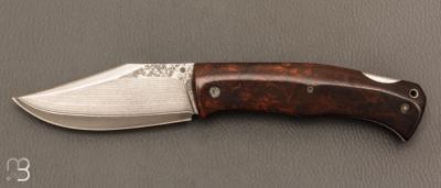  Couteau "Cim Very Bad" custom lock-back par Raphaël Durand - Bois de fer et lame Suminagashi