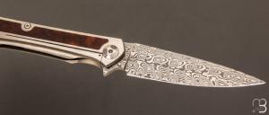  Couteau " Frame-lock  " custom de Lionel Lalague - Bois de fer et lame Damasteel®