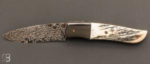    "GYR" knife - Narwhal ivory - Damascus feather blade by Tim Bernard