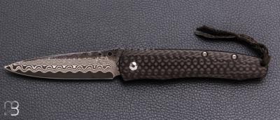     Couteau pliant "H300-D" par William Henry - Fibre de carbone et lame damas
