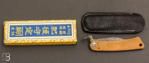 Couteau Higonokami Kukri Damas - Manche laiton - Lame damas