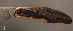  Couteau  " Kalisse SV " custom pliant de Michel Grini - Bois de cerf et lame en 14c28n
