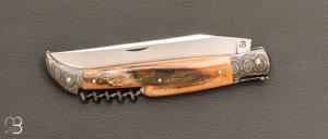 Couteau " Laguiole 12CM 3 pièces  " custom de Jérôme Bellon - Ivoire de mammouth / damas et RWL34