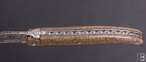   Couteau " Laguiole 12cm " custom par Rozelier Fabien- Ty Coutelier - Os de dinosaure et damas plume
