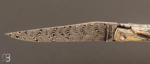 Couteau Laguiole en Aubrac 12 cm manche en ivoire de mammouth et lame en damas de Markus Balbach