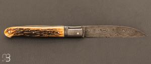 Couteau " Laguiole droit " custom de Jérôme Bellon - Bois de cerf et damas