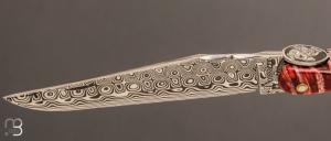 Couteau " Laguiole Masques 12 cm " par Philippe Voissière - Molaire de Mammouth / Nacre