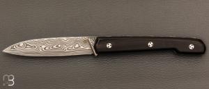 Couteau " Le Capi " par la Coutellerie Savignac - Corne noire et lame en damasteel