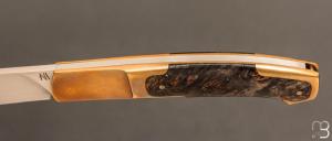 Couteau " Le Ludo  " custom par Frédéric Collin - Loupe de peuplier et lame en RWL34