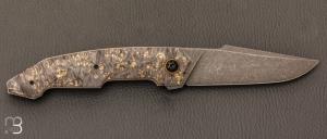 Couteau " Liner-Lock " custom par Romain Lopez - Loupe d'érable et lame en RWL-34