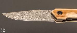 Couteau " Liner-Lock " custom par Romain Lopez - Ivoire de mammouth et lame en Damasteel®