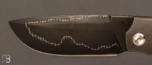 Couteau   "  Liner lock  "  custom par Guy Poggetti - Titane et Bois de Cerf - lame Damas