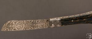  Couteau  "  London " par Alain Conesa - Acier & Cuir - Ivoire de mammouth et lame damas