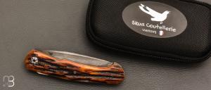     Couteau " Merops S-Lock "  par Olivier Lamy - Skua Coutellerie - Os cerfé / Damas maison