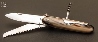 "Navette" pocket knife 13.5 cm Blonde horn 3 pieces by J.Mongin