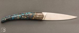 Couteau  " ORCA " pliant par l'Atelier Les 2 Diables - Fibre de carbone / Loupe de peuplier et 14c28n