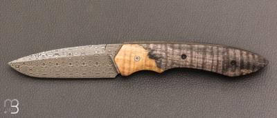   Couteau " Petit Duc " par Nicolas Kowal -Châtaignier ondé stabilisé et Damasteel