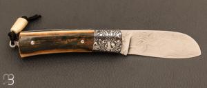  Couteau " Petit Promenade " par Erwan Pincemin - Ivoire de mammouth et mitres damas mosaïques de Philippe Ricard