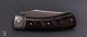   Couteau " Pièce unique " cran forcé par Mickaël Moing - Corne de buffle et acier C130