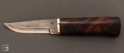   Couteau  "  Puukko " par Gianni Miozza - Bois de fer et lame damas sandwich