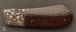 Couteau " Razorlock chisel Engraved " par Carlo Cavedon - CavedonArt - Ironwood et VG-10 San-Maï